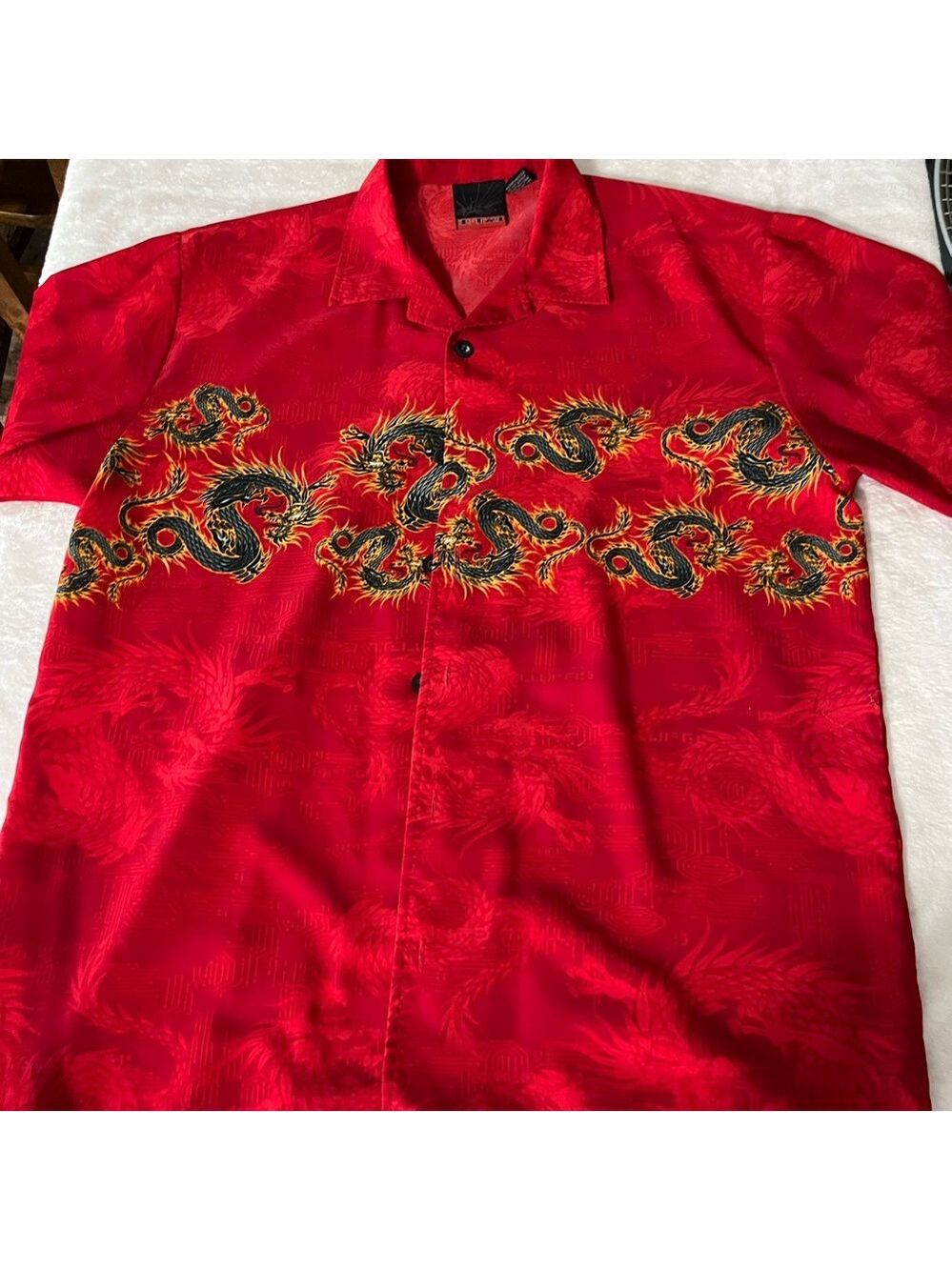 Vintage Korean C-Two Club Grunge Button Down Shirt Red Dragon Size L Button Up